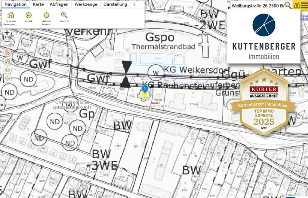 Historisches Herrenhaus im Villenviertel von Baden: ca.450m² WF mit Grundfläche von 1873qm und 17 Zimmern zum Sanieren! (V2 & Schut