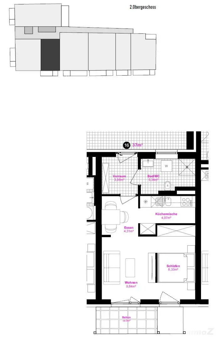Moderne Garconniere mit Balkon