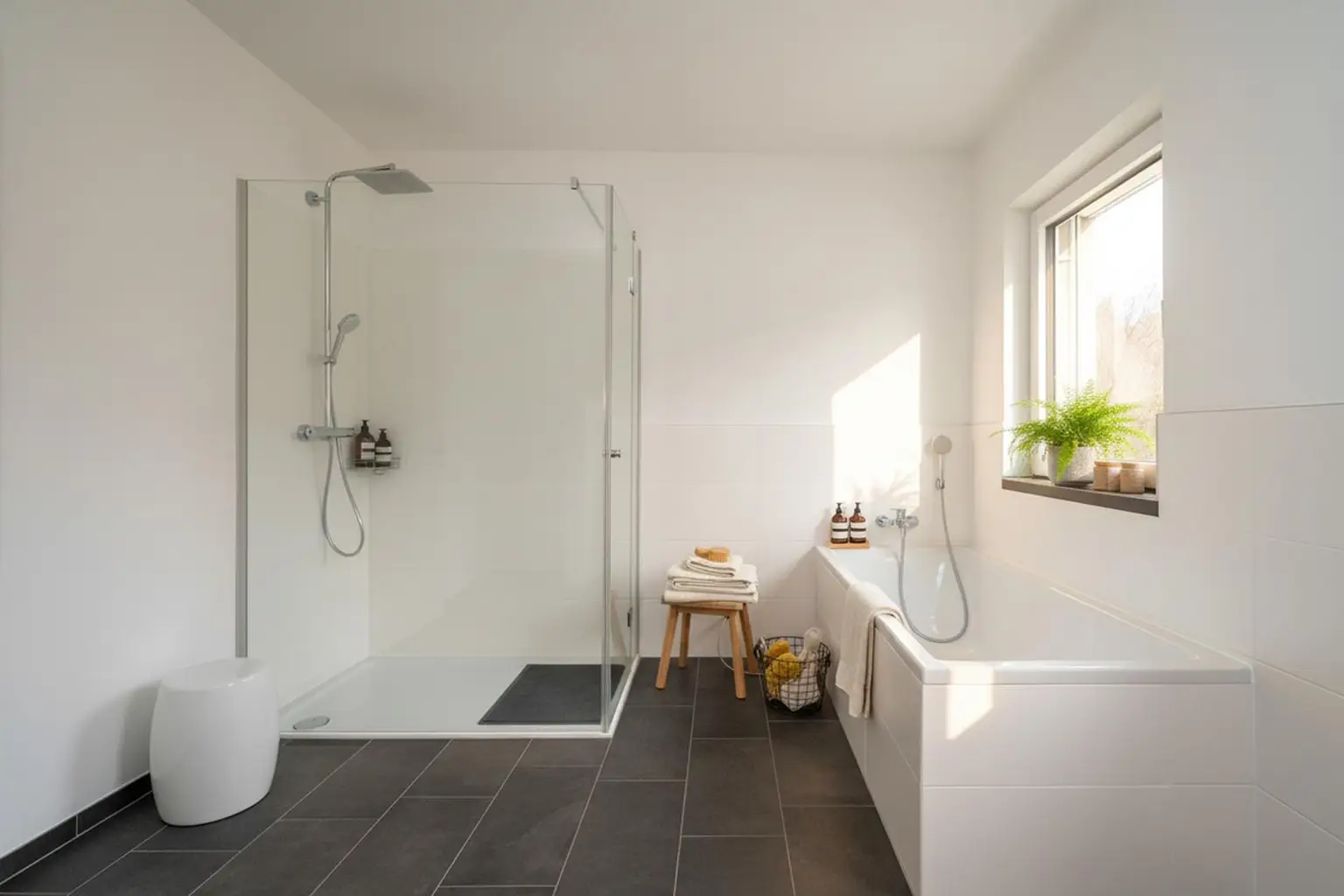 Badezimmer mit Blick zur Dusche u. Wanne (OG)