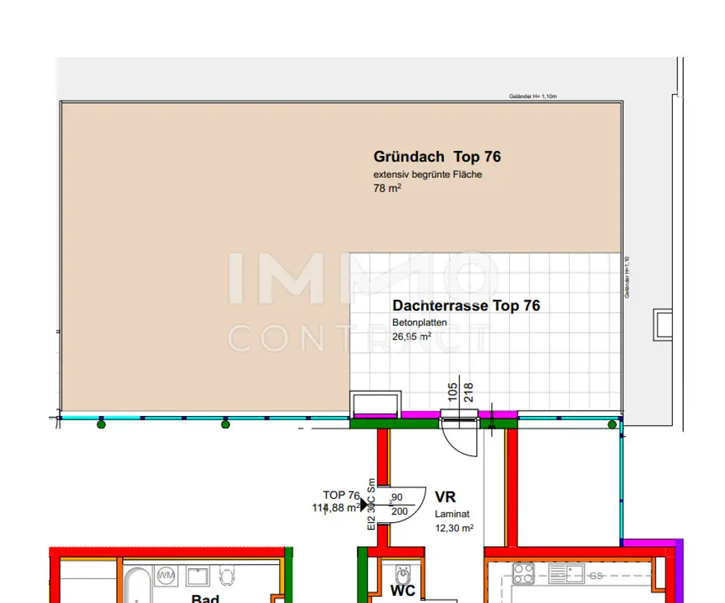 114,89qm 4ZI- PENTHOUSE 26,95qm Terrassen, 78qm Gründach, 28,01qm Balkon