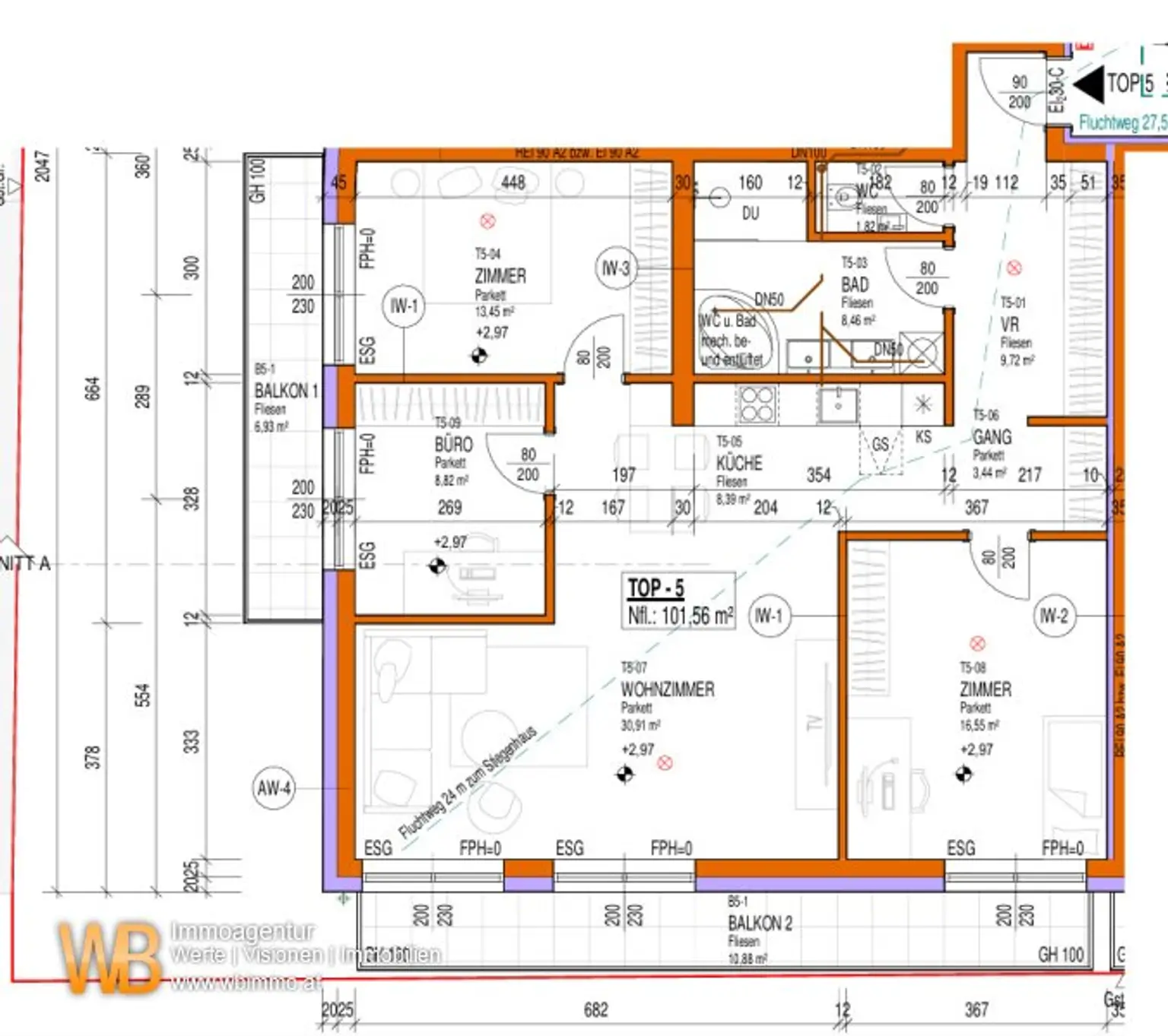 Erstbezug mit 101m² WFL + 2 Balkone 18m², 31m² Wohnküche & Zi-16m²+13m²+9m², 60m² PKW-Stellplatz