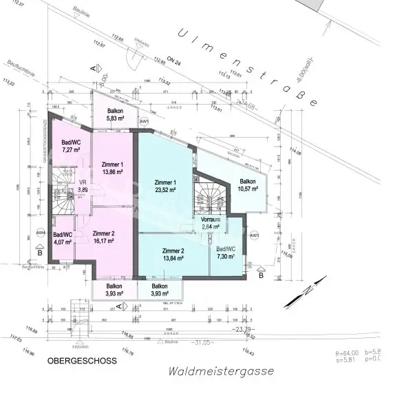 Obergeschoß (Eckhaus - hellblau)