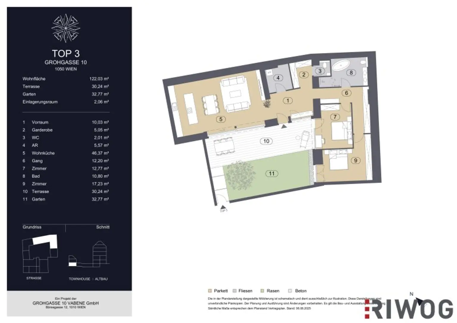 GROHGASSE 10 | südseitige 3-Zimmer Gartenwohnung in historischem Townhouse | komplett innenhofseitig | Fernwärme und Bodenkühlung