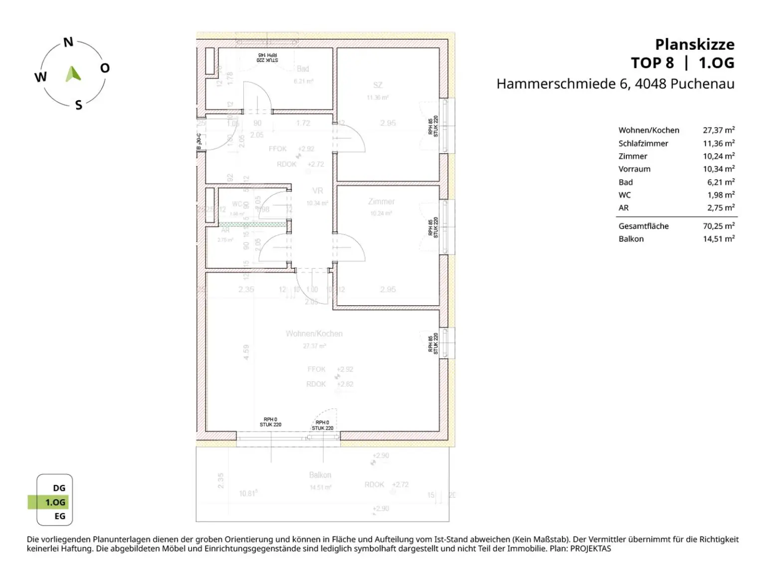 Lichtdurchflutete 3-Zimmer Wohnung mit großem Balkon in Puchenau!