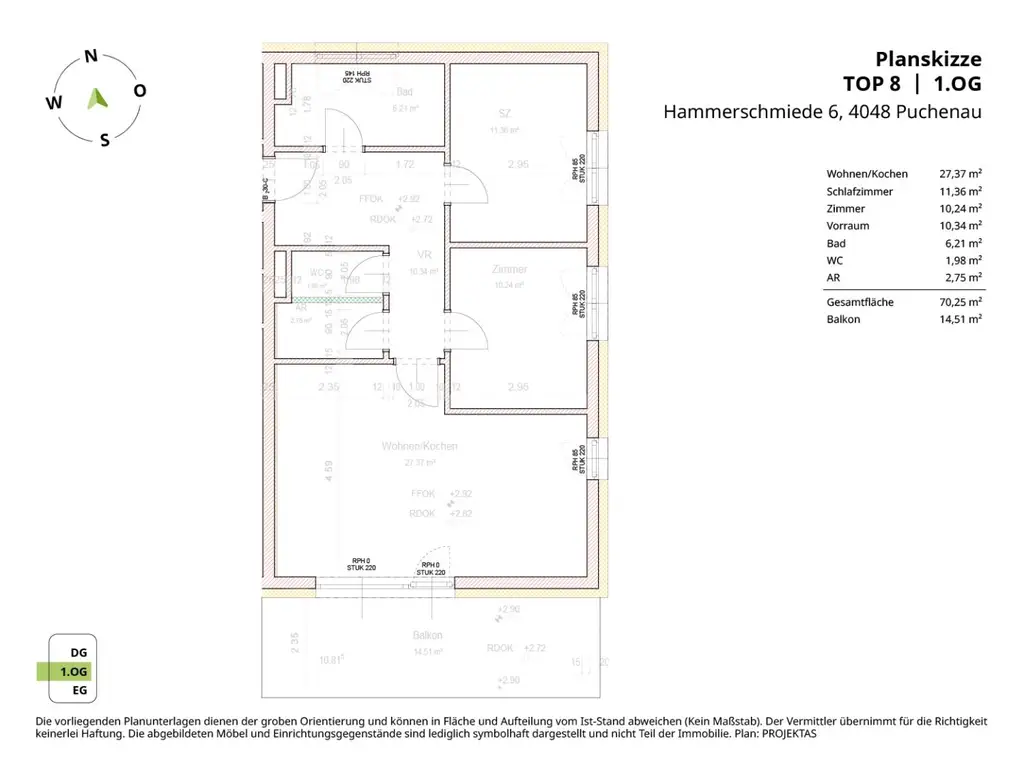Lichtdurchflutete 3-Zimmer Wohnung mit großem Balkon in Puchenau!