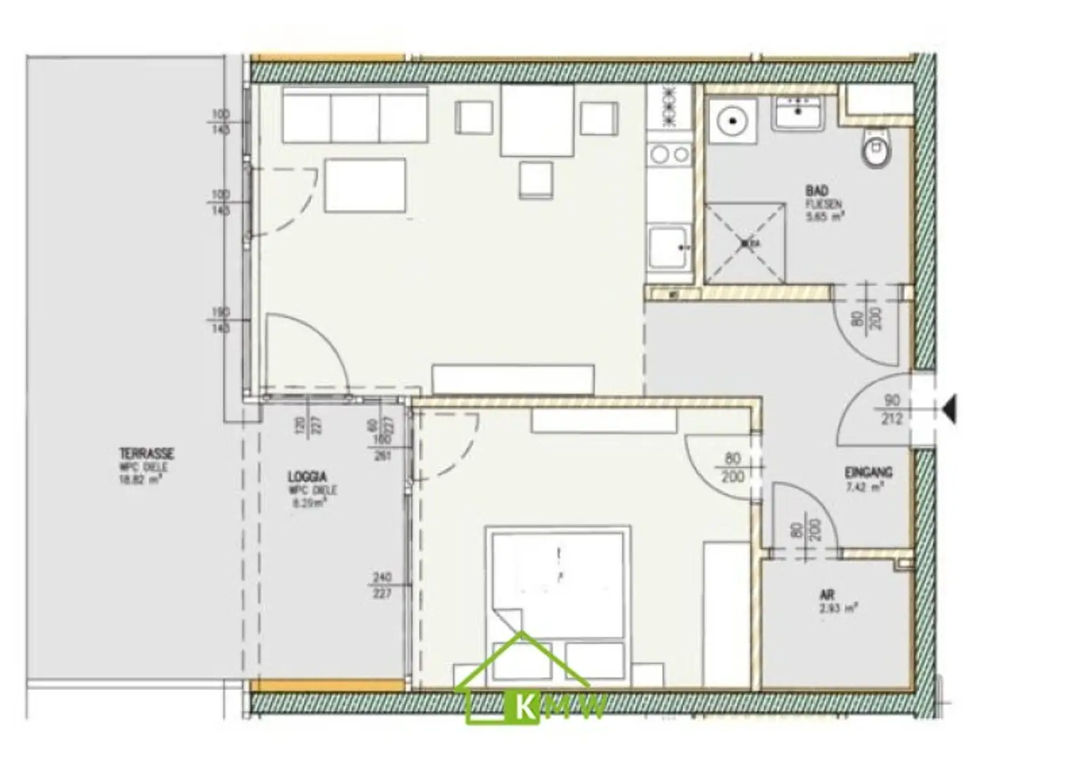 Lichtdurchflutete, moderne 2 Zimmer Wohnung mit Terrasse und 2 Tiefgaragenplätze
