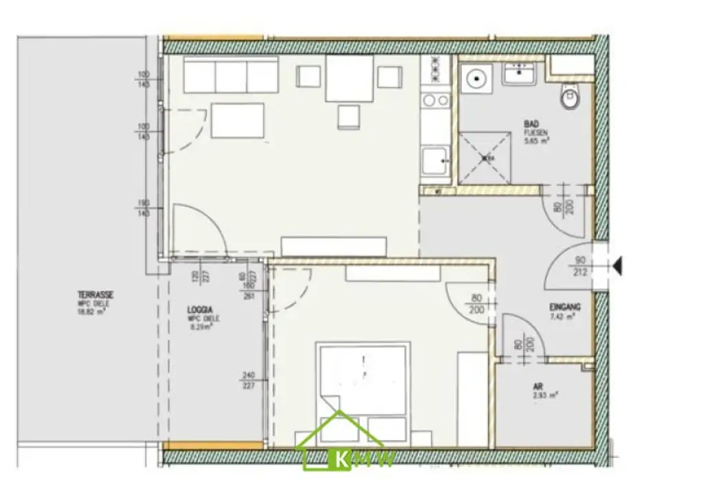 Lichtdurchflutete, moderne 2 Zimmer Wohnung mit Terrasse und 2 Tiefgaragenplätze