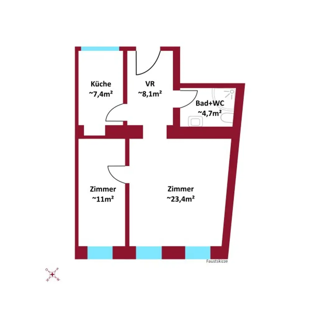 Vollsanierte 2-Zimmer-Wohnung in generalsaniertem Altbau