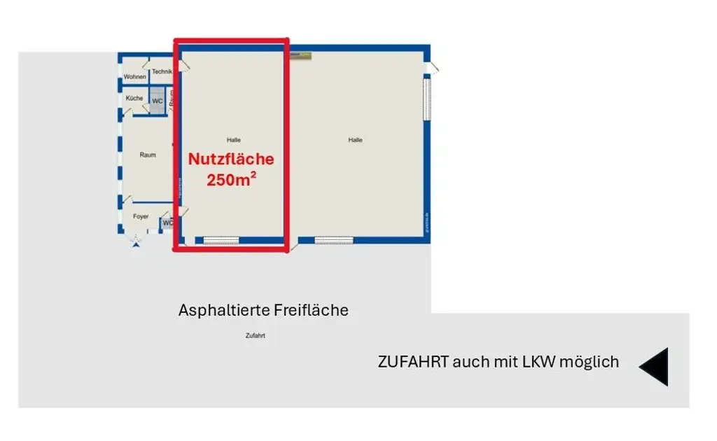 Miethalle rot eingezeichnet