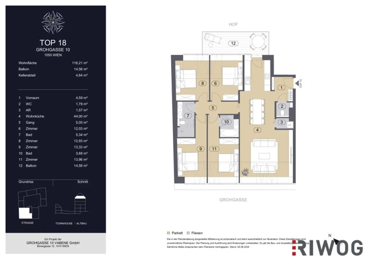 GROHGASSE 10 | hochwertig ausgestattete 5-Zimmer Dachgeschoßwohnung mit hofseitigem Balkon | Fernwärme | Klimaanlage plus Bodenkühlung