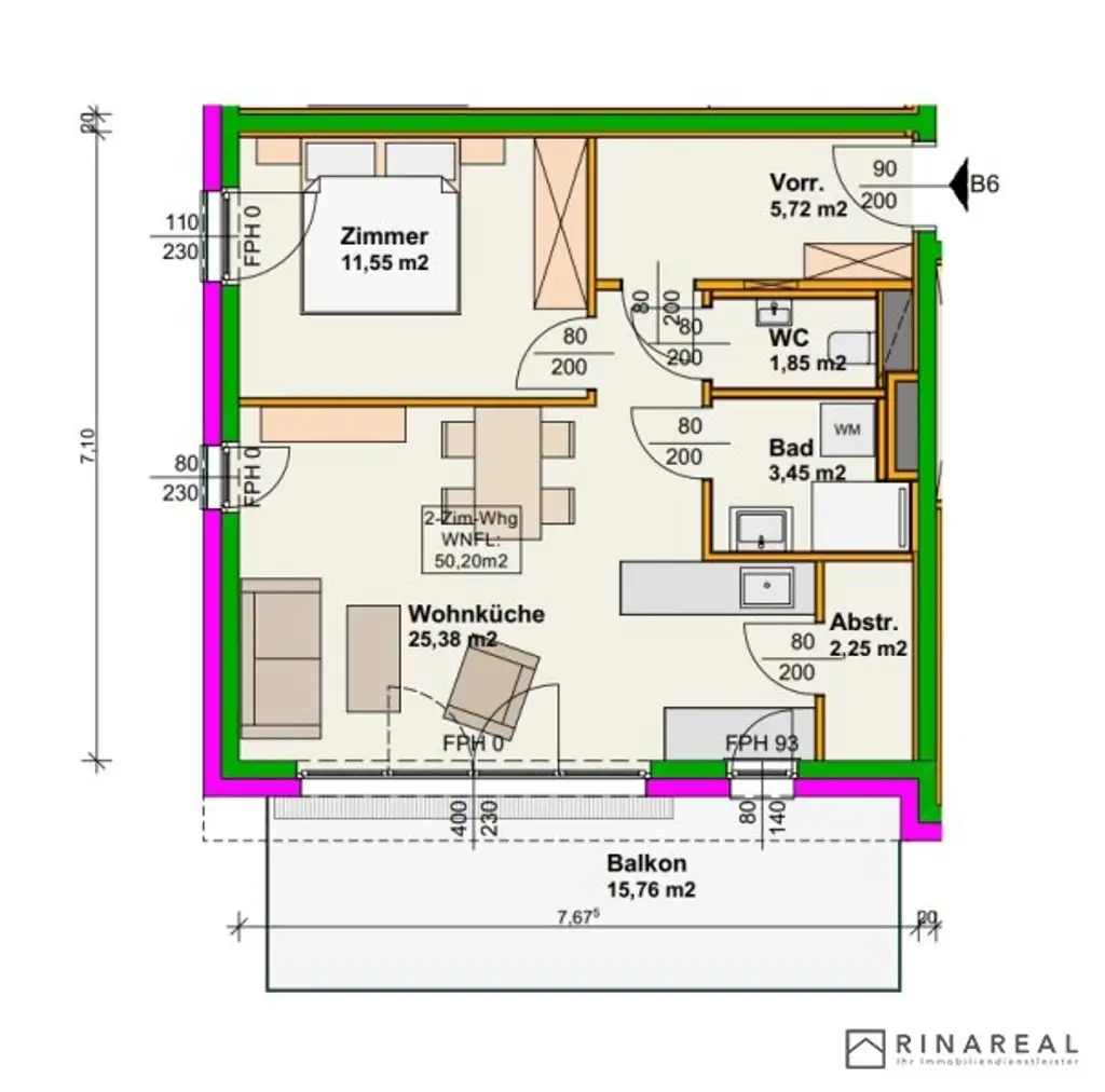 Blumengasse - Bauteil B | Neubauprojekt | 2 Zimmer Wohnung - 1.OG | Balkon | Belagsfertig | Tiefgaragenstellplatz optional | Top B6