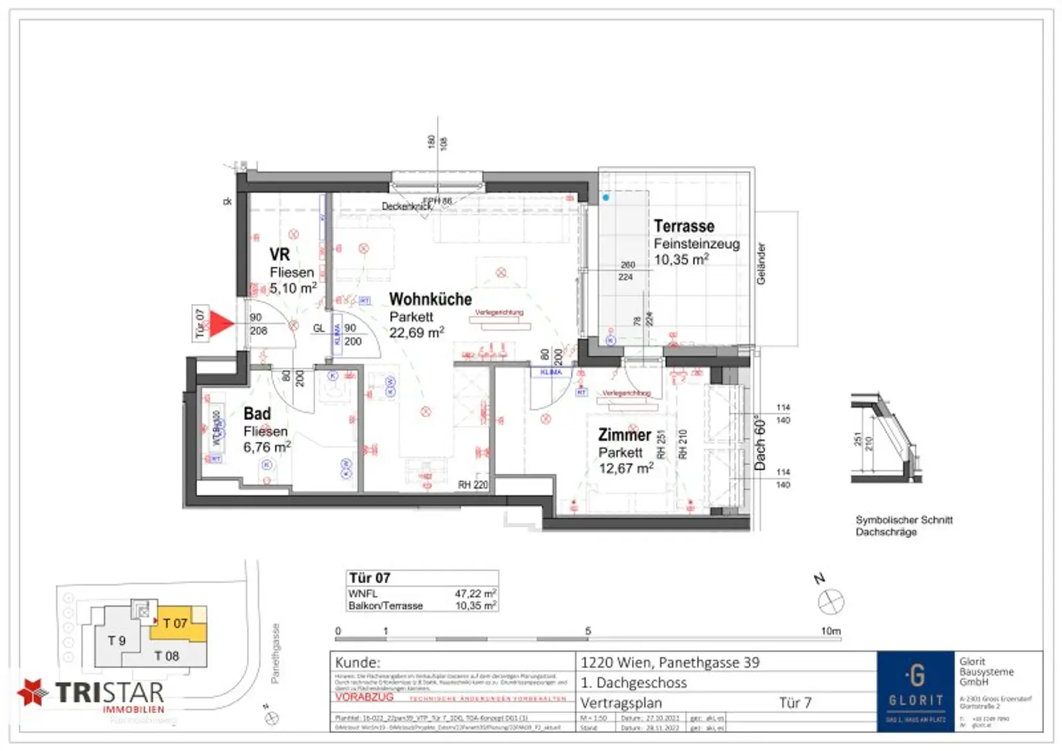 Moderne Dachgeschoßwohnung in 1220 Wien - Erstbezug mit Terrasse und Fußbodenheizung!