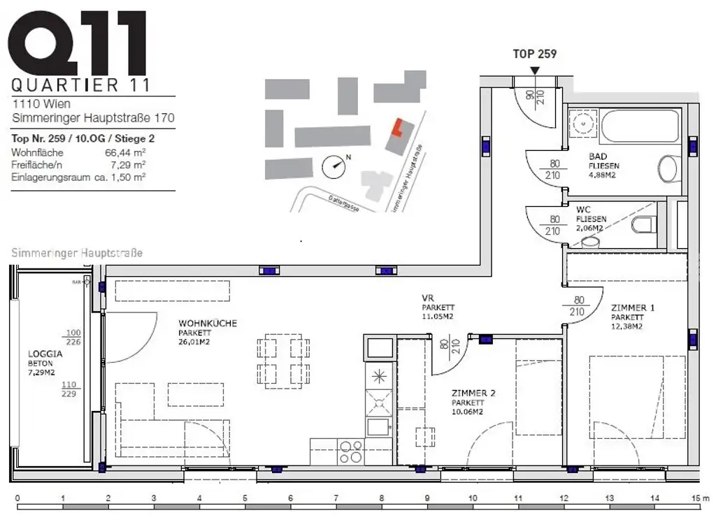 Q11 Leben in Simmering - Traumhafter Ausblick -
Loggiawohnung mit 3 Zimmern und Deckenkühlung!