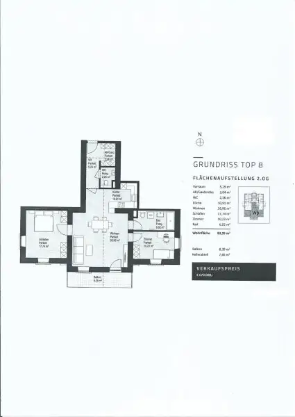 Plan - Große 3 Zimmerwohnung mit Aufzug und Balkon in generalsanierter Ceconi-Villa Kauf Elisabeth-Vorstadt Salzburg