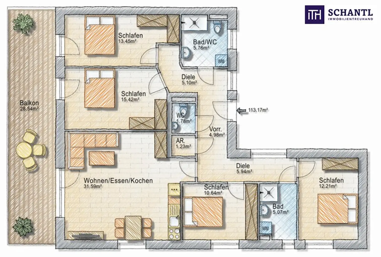 MEGA-Familienwohnung mit 4 Zimmern und zwei Bädern und Blick ins Grüne in einer ruhigen Sackstraße gelegen - 8041 Graz - PROVISIONSFREI!