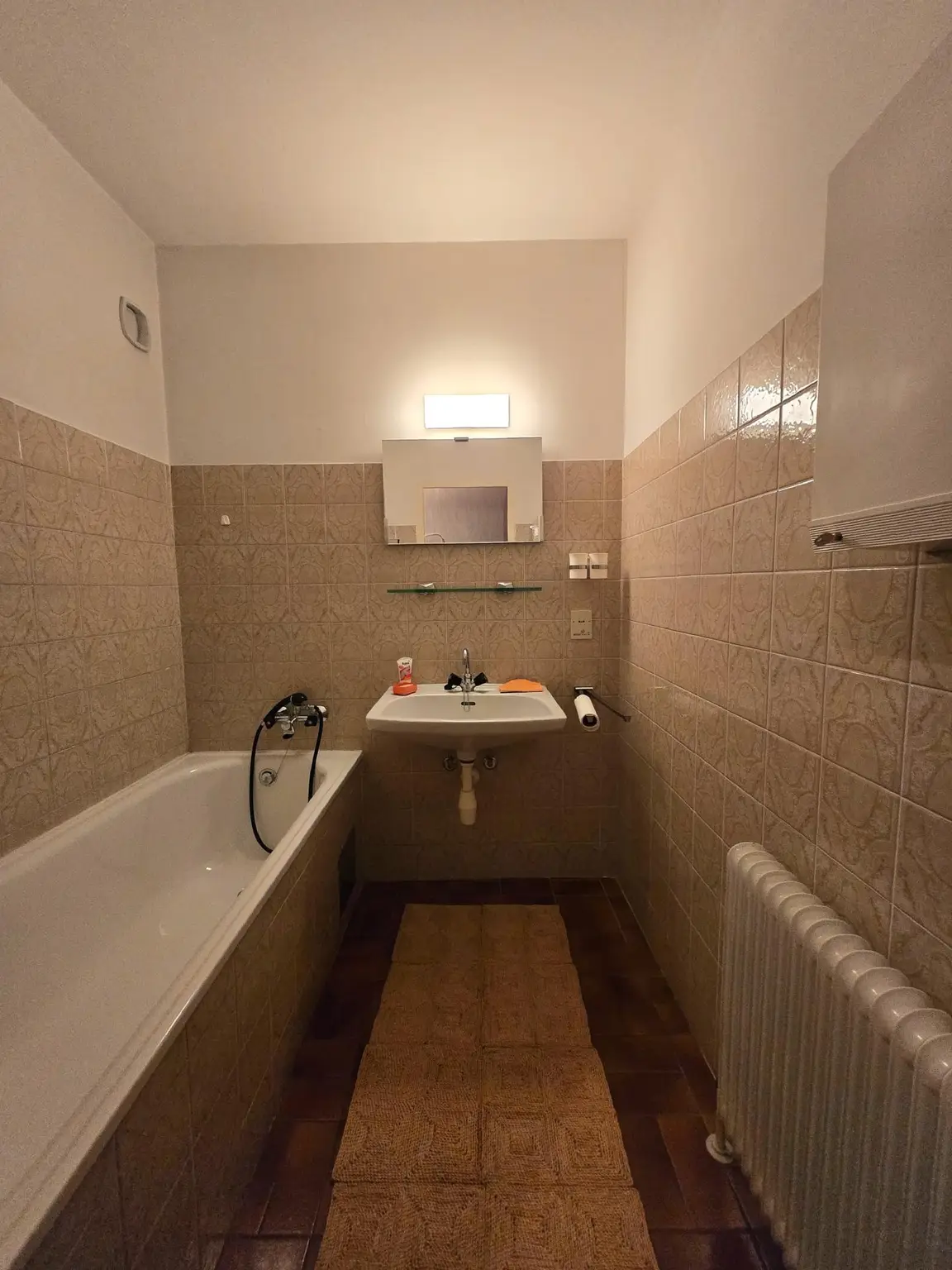 Badezimmer mit Badewanne und Duschkopf