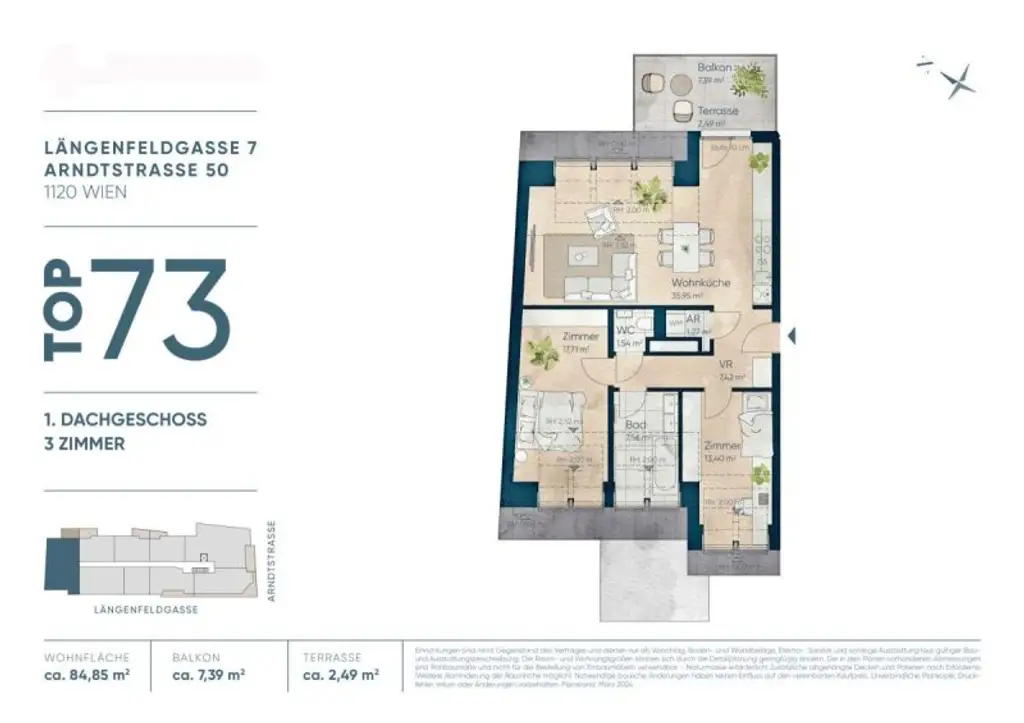 Traumhafter DG-3-Zimmer-Erstbezug mit Terrasse - Top73