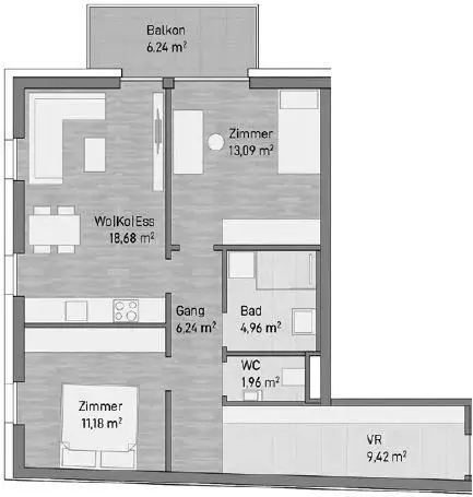 Top 10: 66m² Wohnfläche mit 6m² Balkon