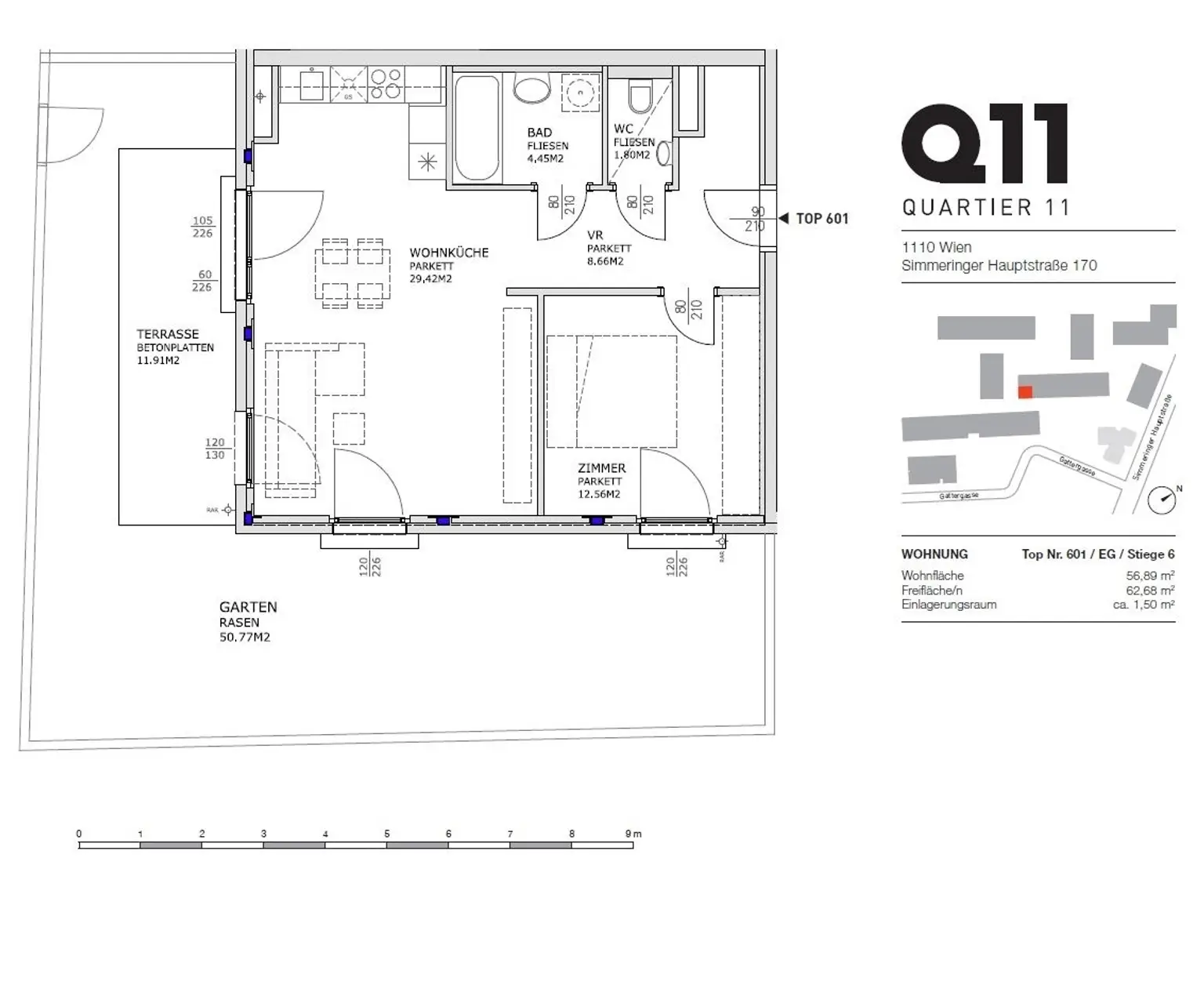 Q11 Leben in Simmering - 
Schöne Gartenwohnung mit 2 Zimmern, Terrasse und Deckenkühlung!