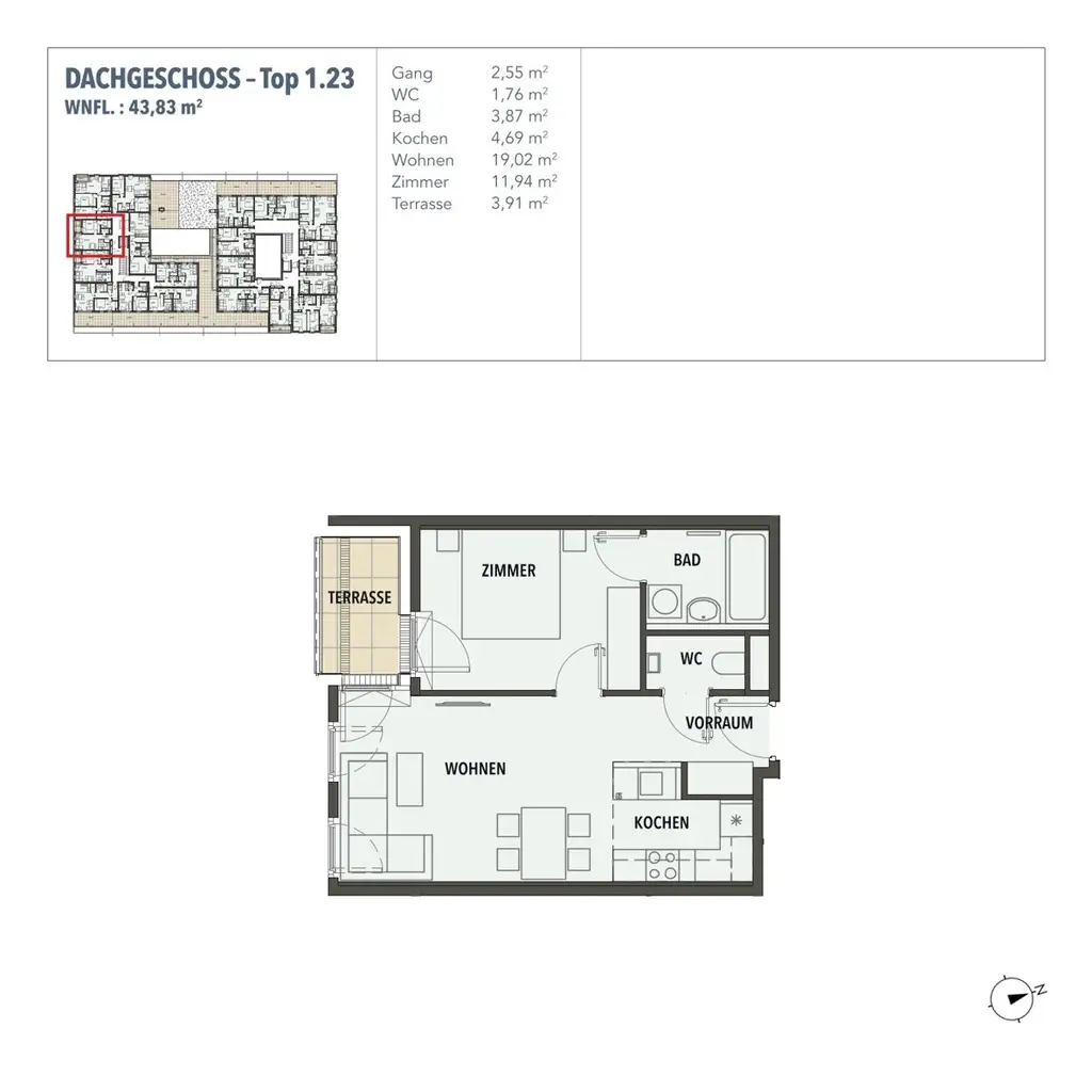 EDI N° 7 -Lichtdurchflutete Zweizimmer Wohnung mit Terrasse zum wohlfühlen