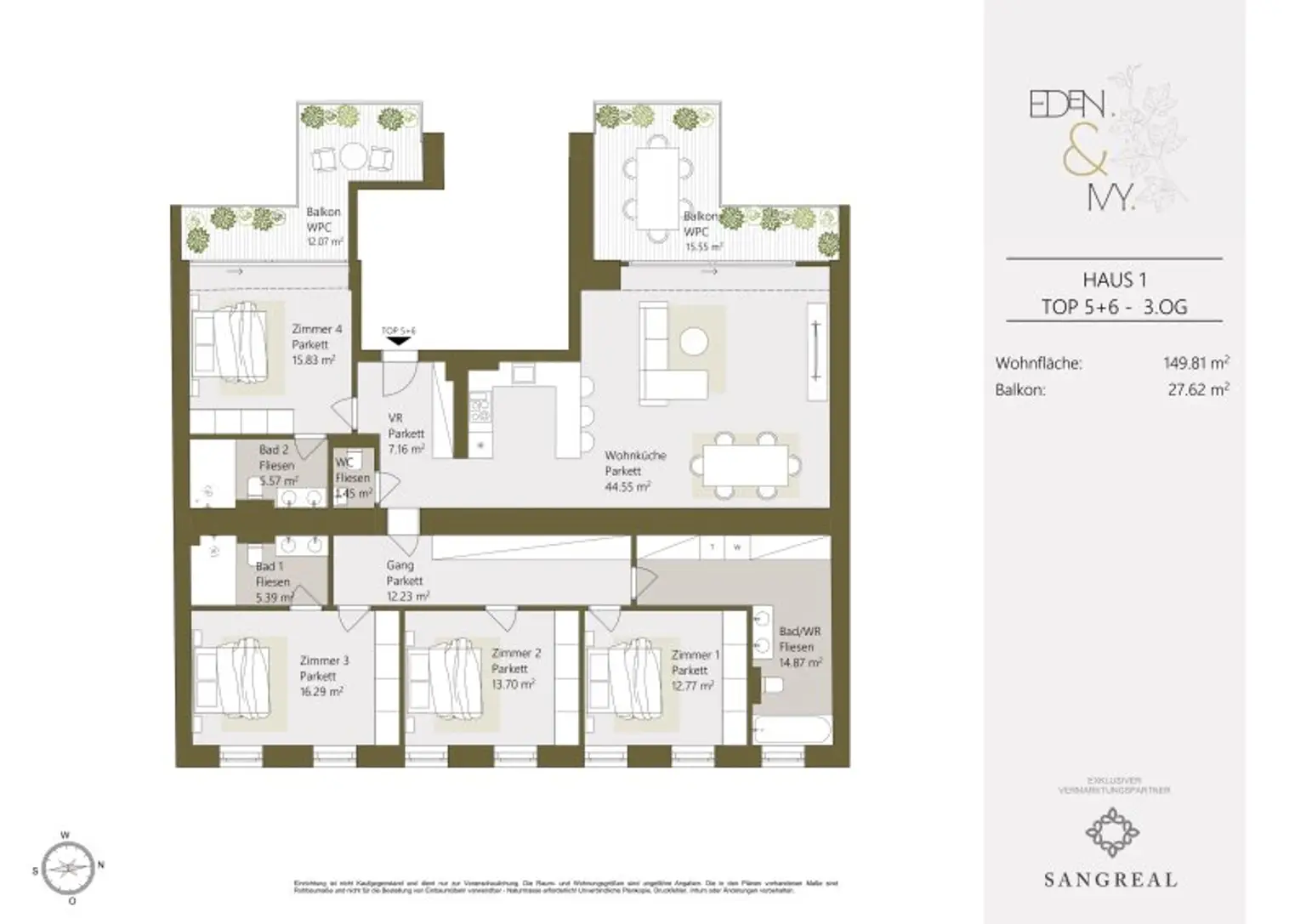 Eden & Ivy - Moderne 5-Zimmer-Altbauwohnung mit Balkon