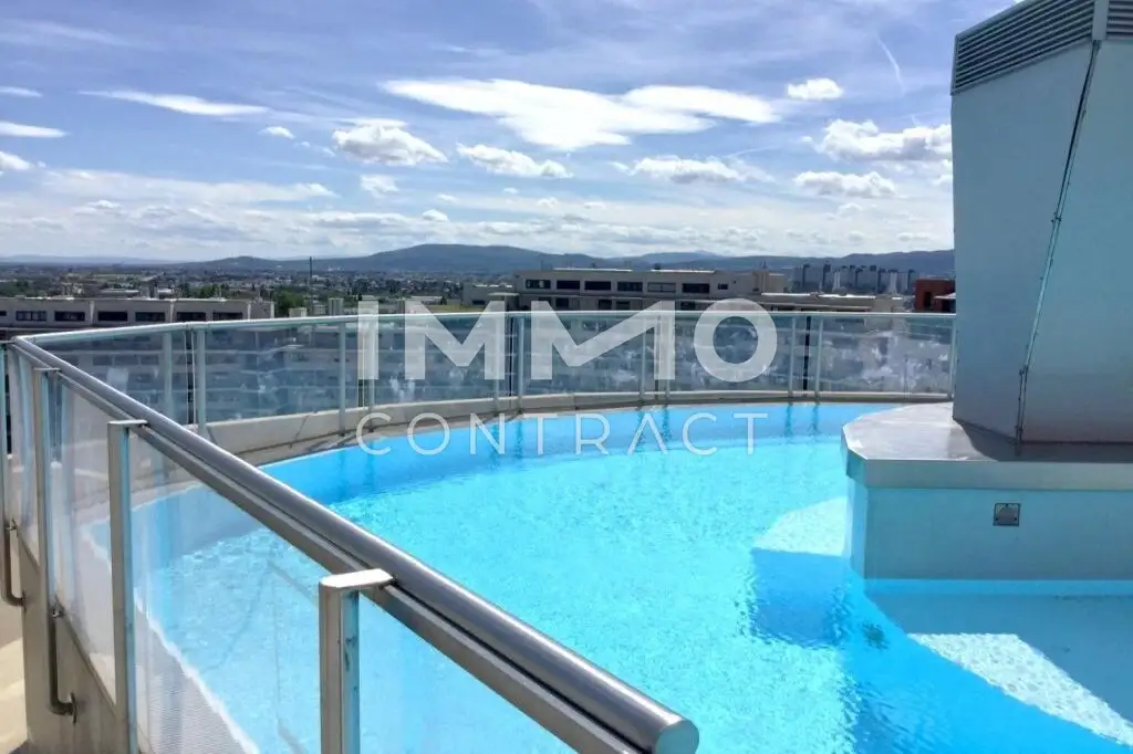 Voll möblierte 3 Zimmer Wohnung mit
Loggia, Pool, Sauna, Terrasse und
Fitnessstudio am Wienerberg!