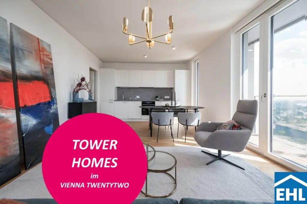 Familientraum im Tower – 4-Zi. mit Loggia & Rooftop Spa – U1 Kagran