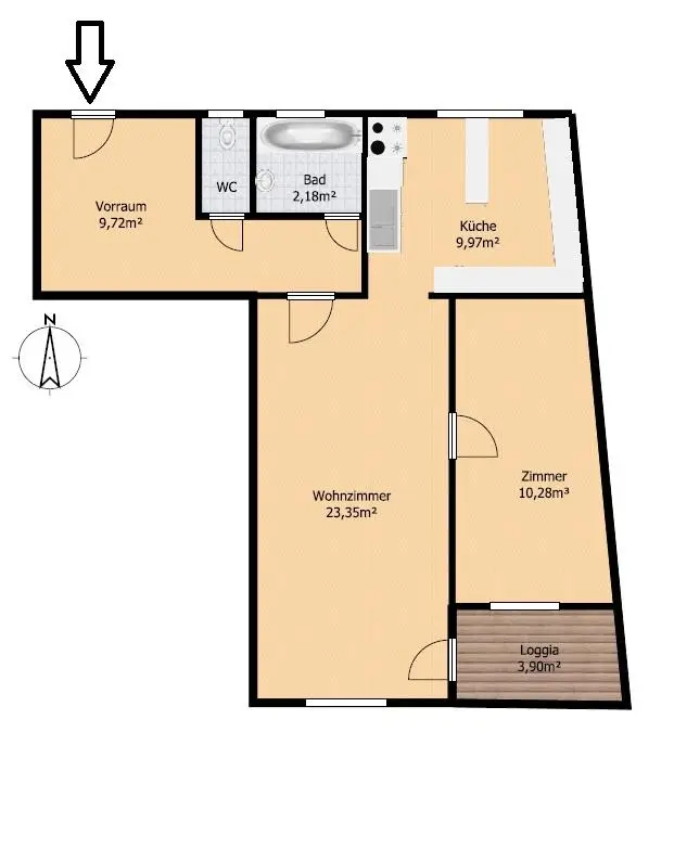 62 m² zum freien Gestalten in bester Lage | 2-Zimmer-Wohnung mit Loggia im Alsergrund