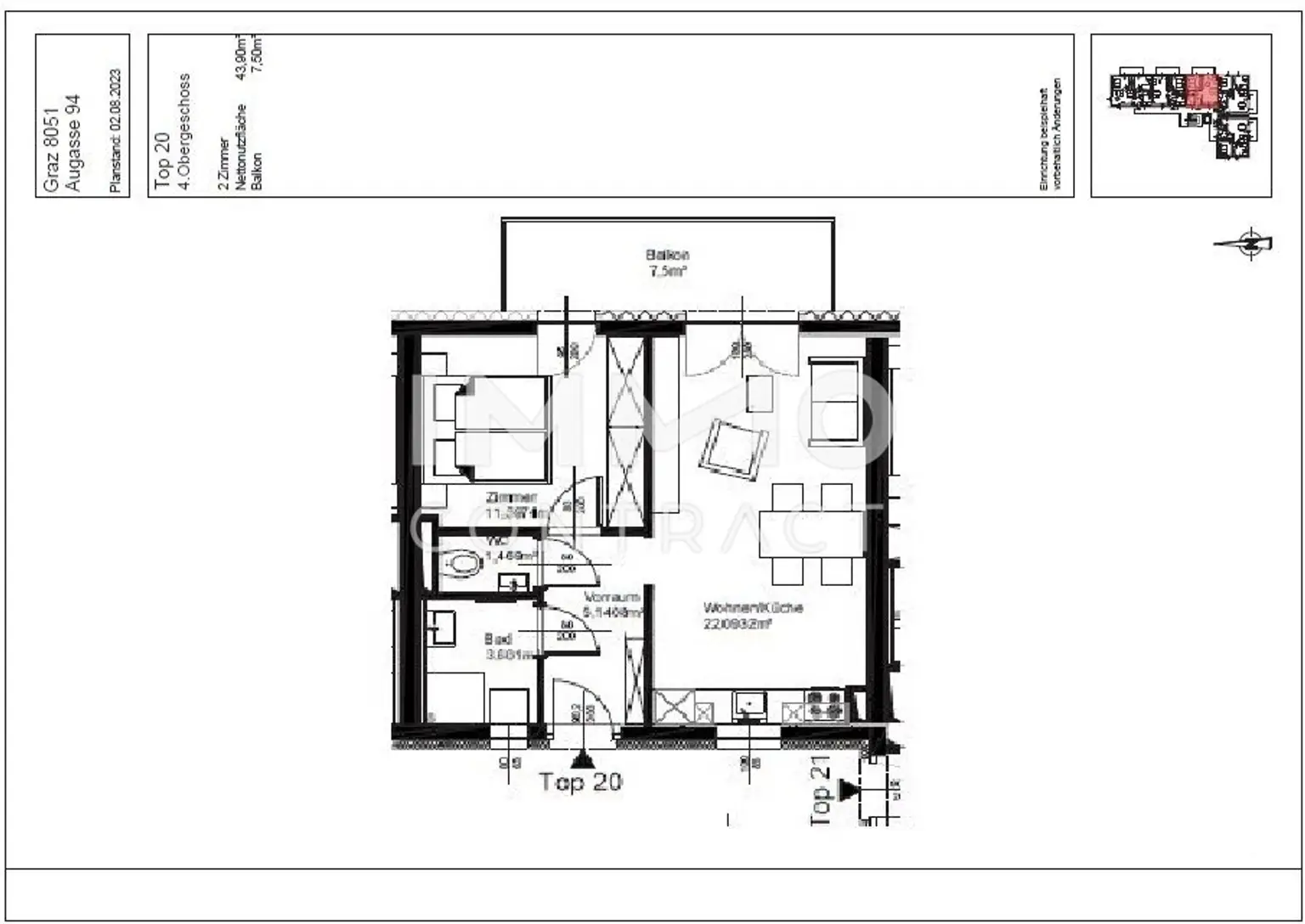 2 Zimmer Wohnung mit Balkon - Augasse 94 - Top 20