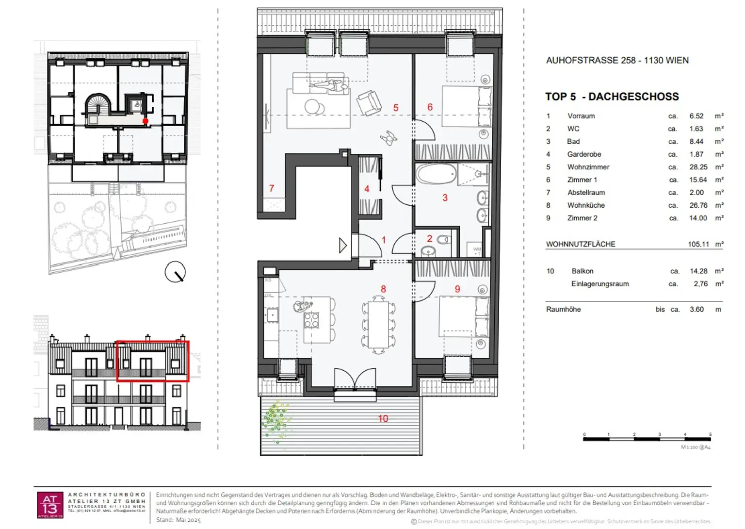 lichtdurchflutete 4-Zimmer-Penthousewohnung mit Balkon in Hietzing