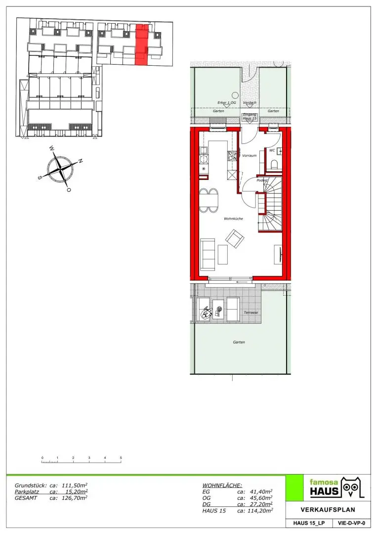 Provisionsfreies, ziegelmassives Reihenhaus mit 4 Zimmern, Keller, Terrasse, Eigengrund, Dachterrasse und Tiefgaragenplatz