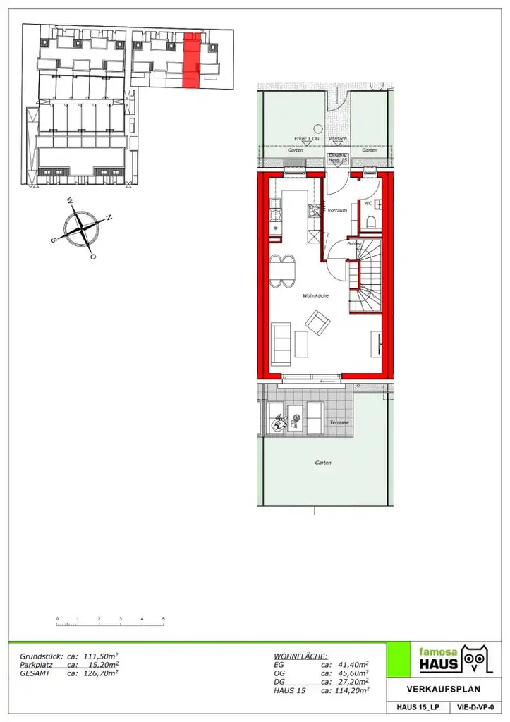 Provisionsfreies, ziegelmassives Reihenhaus mit 4 Zimmern, Keller, Terrasse, Eigengrund, Dachterrasse und Tiefgaragenplatz