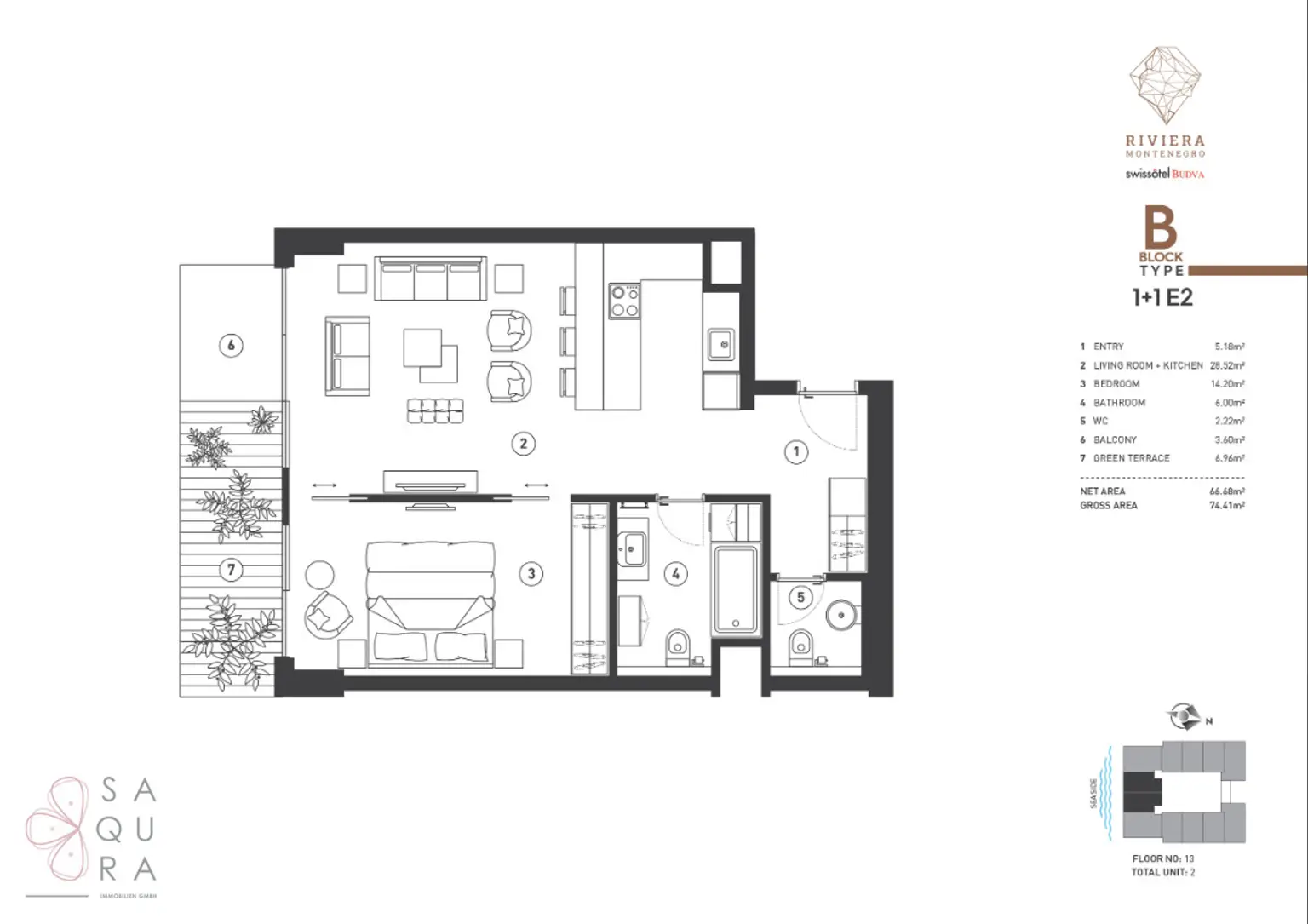 Mediterraner Traum – Apartment 1+1 E2 | Block B – Riviera Montenegro | Swissôtel Budva