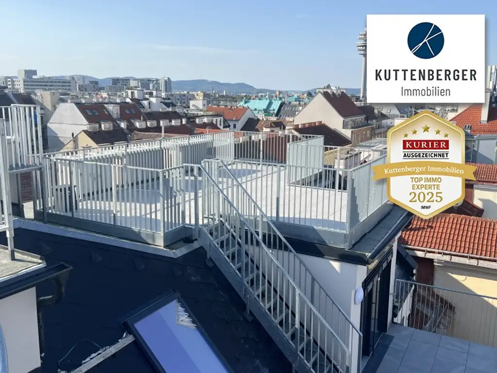 *Superprojekt: ''Über den Baumwipfeln" TOP 53 MIT BALKON + SUPER-PANORAMA-DACHTERRASSE & WIEN-BLICK