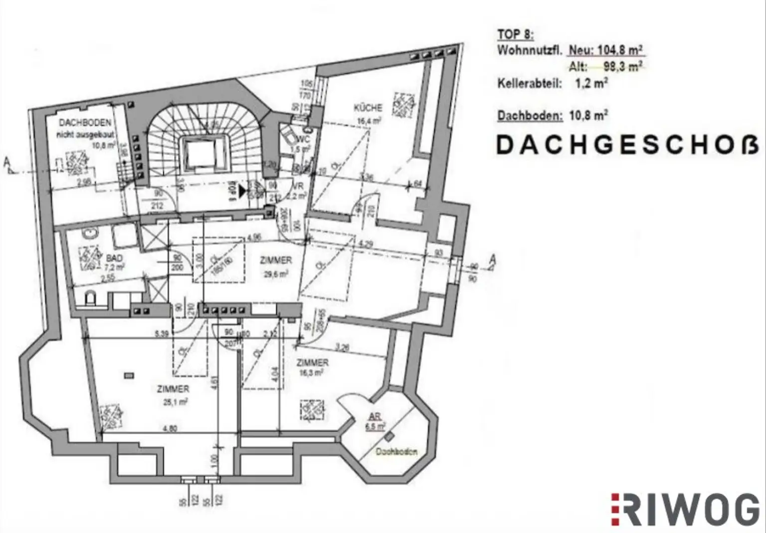 Einmalige Dachgeschosswohnung am Naschmarkt – Mit Vision veredelbar zum 215 m² PENTHOUSE-Juwel mit einmaligen 360°-Blick über Wien