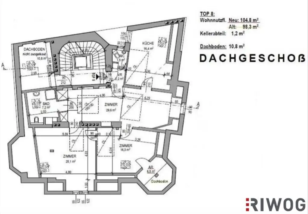 Einmalige Dachgeschosswohnung am Naschmarkt – Mit Vision veredelbar zum 215 m² PENTHOUSE-Juwel mit einmaligen 360°-Blick über Wien