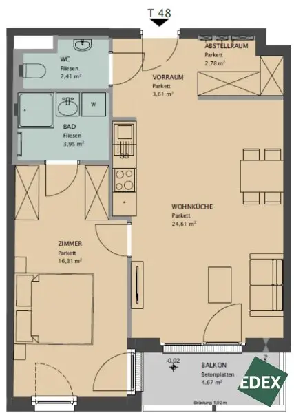 Moderne 2-Zimmer Wohnung mit Balkon ab 01.11.