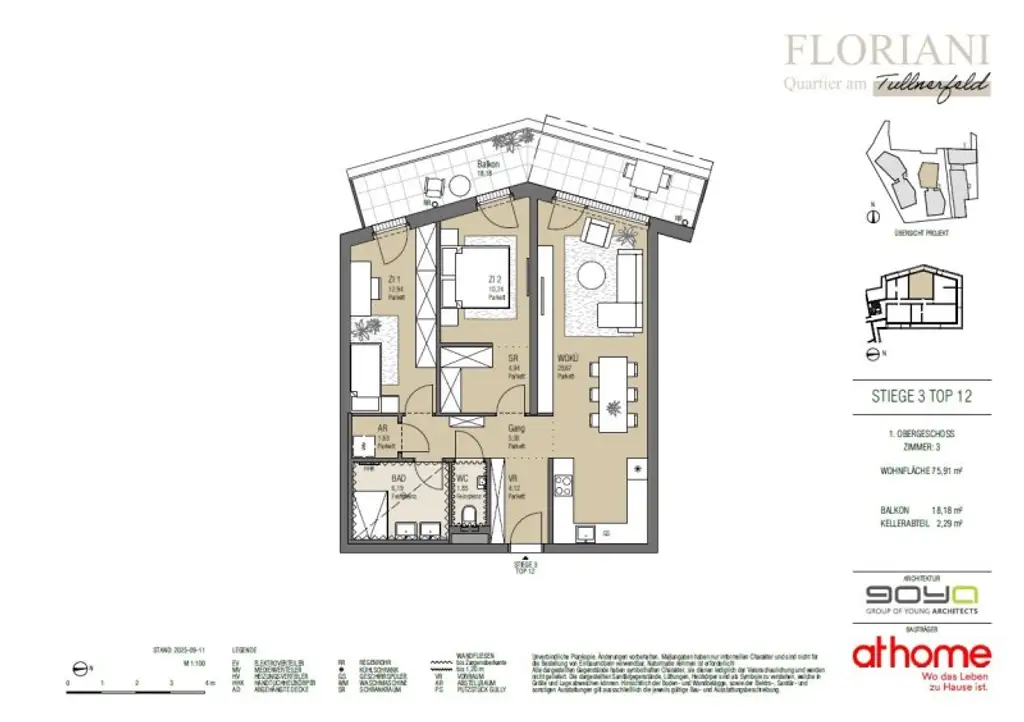 FLORIANI – Quartier am Tullnerfeld - Geräumige 3 Zimmer Wohnung mit Balkon - Stilvolle Ausstattung zum Wohlfühlen - Nähe Bahnhof Tullnerfeld