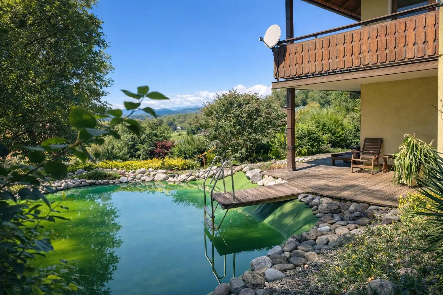 Schwimmteich und Terrasse