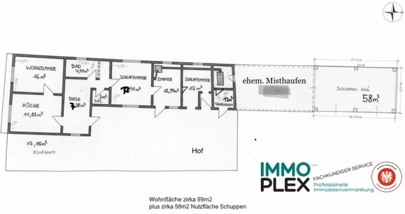 Einfamilienhaus in Ruhelage mit Schuppen und 4 Zimmer auf großem Grundstück, sanierungsbedürftig, zu kaufen!