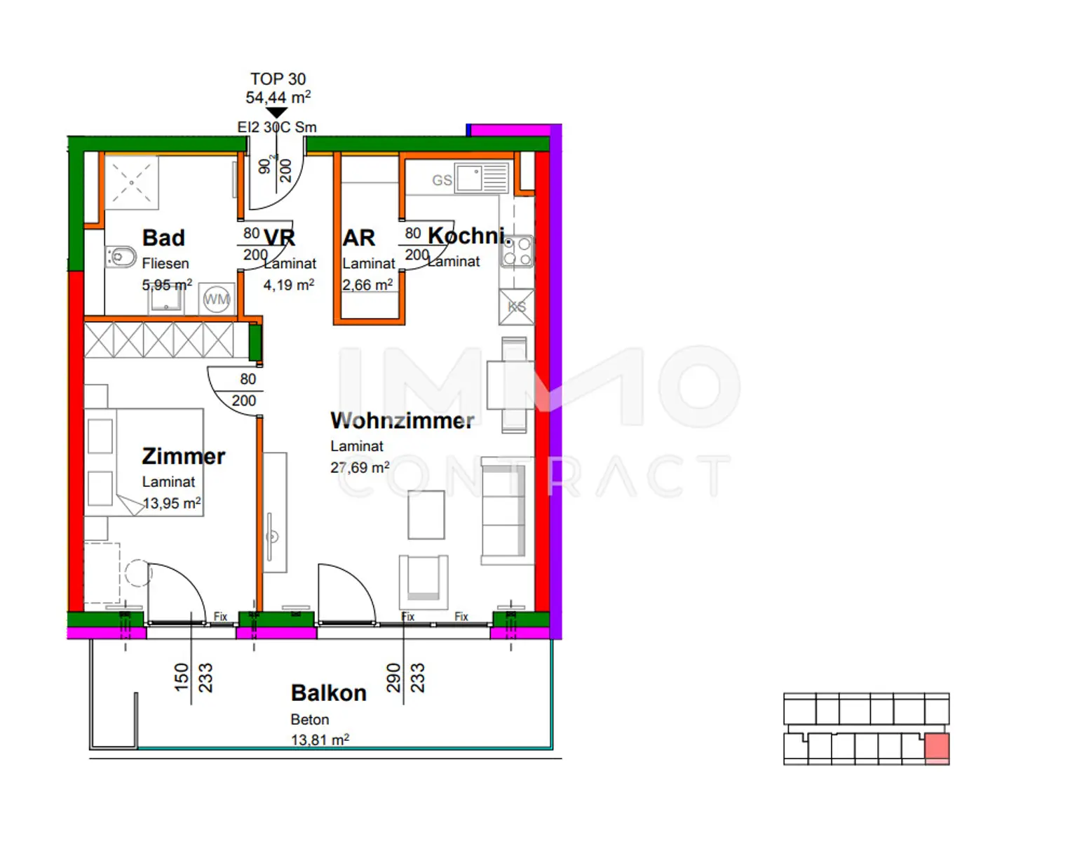 54,23qm geförderte 2ZI-Balkon-Wohnung