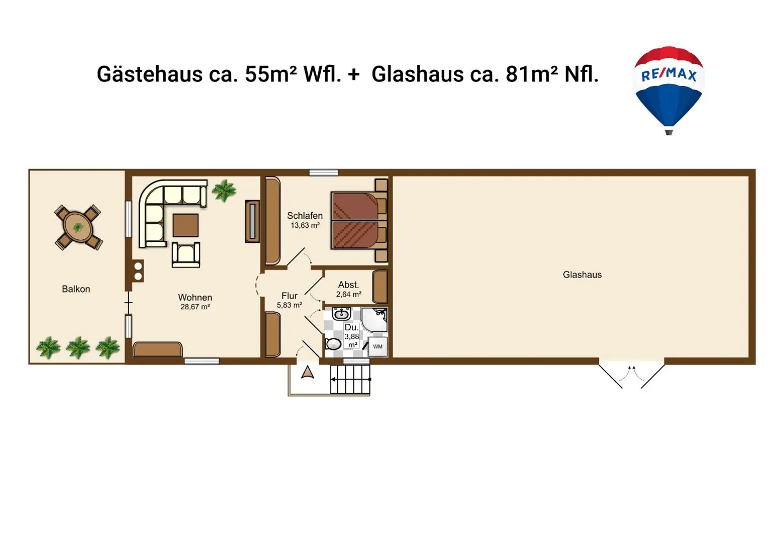 Gästehaus mit Glashaus