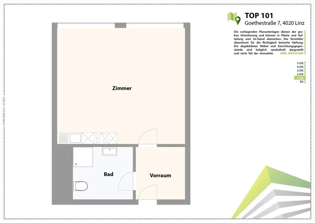 Ruhige 1 Zimmerwohnung mit Küche in der Innenstadt - Nähe Landstraße