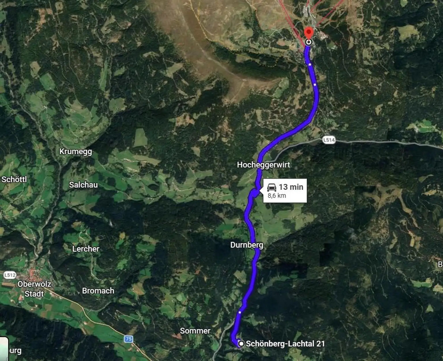 Maps Schönberg nach Lachtal