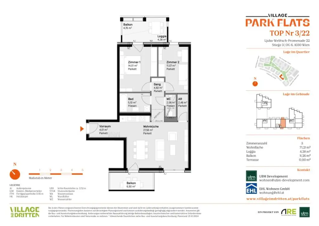Preiswertes Wohnen im „Village im Dritten – PARK FLATS“ - Provisionsfreie 3-Zimmer Wohnung mit  Balkon (Erstbezug!)