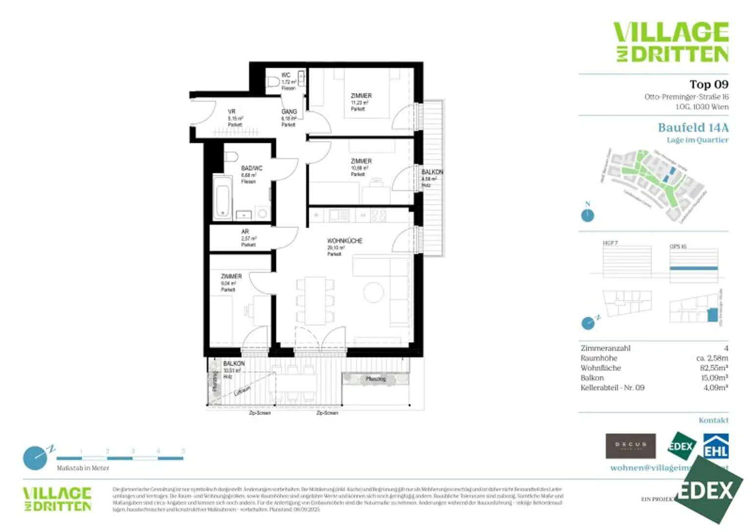VILLAGE IM DRITTEN | MODERNE 3-ZIMMER WOHNUNG MIT 2 BALKONEN