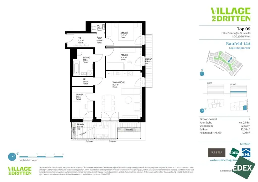 VILLAGE IM DRITTEN | MODERNE 3-ZIMMER WOHNUNG MIT 2 BALKONEN