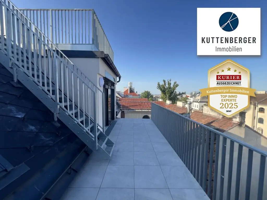 *Superprojekt: ''Über den Baumwipfeln" TOP 53 MIT BALKON + SUPER-PANORAMA-DACHTERRASSE & WIEN-BLICK