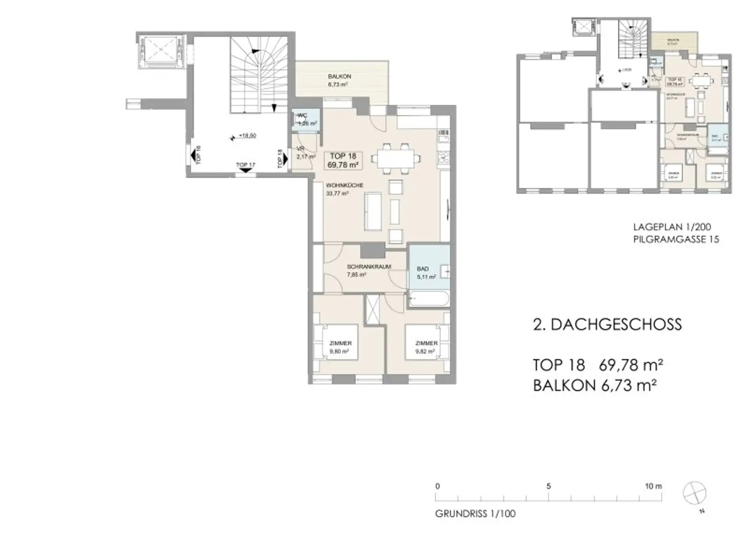 NÄHE NASCHMARKT: DG-AUSBAU IM ALTBAU - U4 Pilgramgasse - 3-Zimmerwohnung mit hofseitigem Balkon