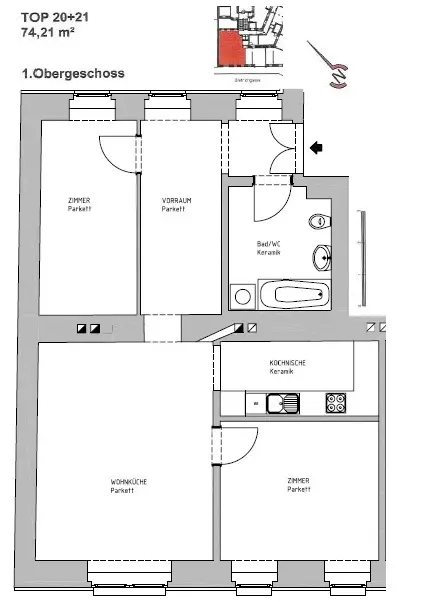 Super aufgeteilte und unbefristet vermietete 3-Zimmer-Wohnung - ca. 3,4 % Bruttoanfangsrendite!